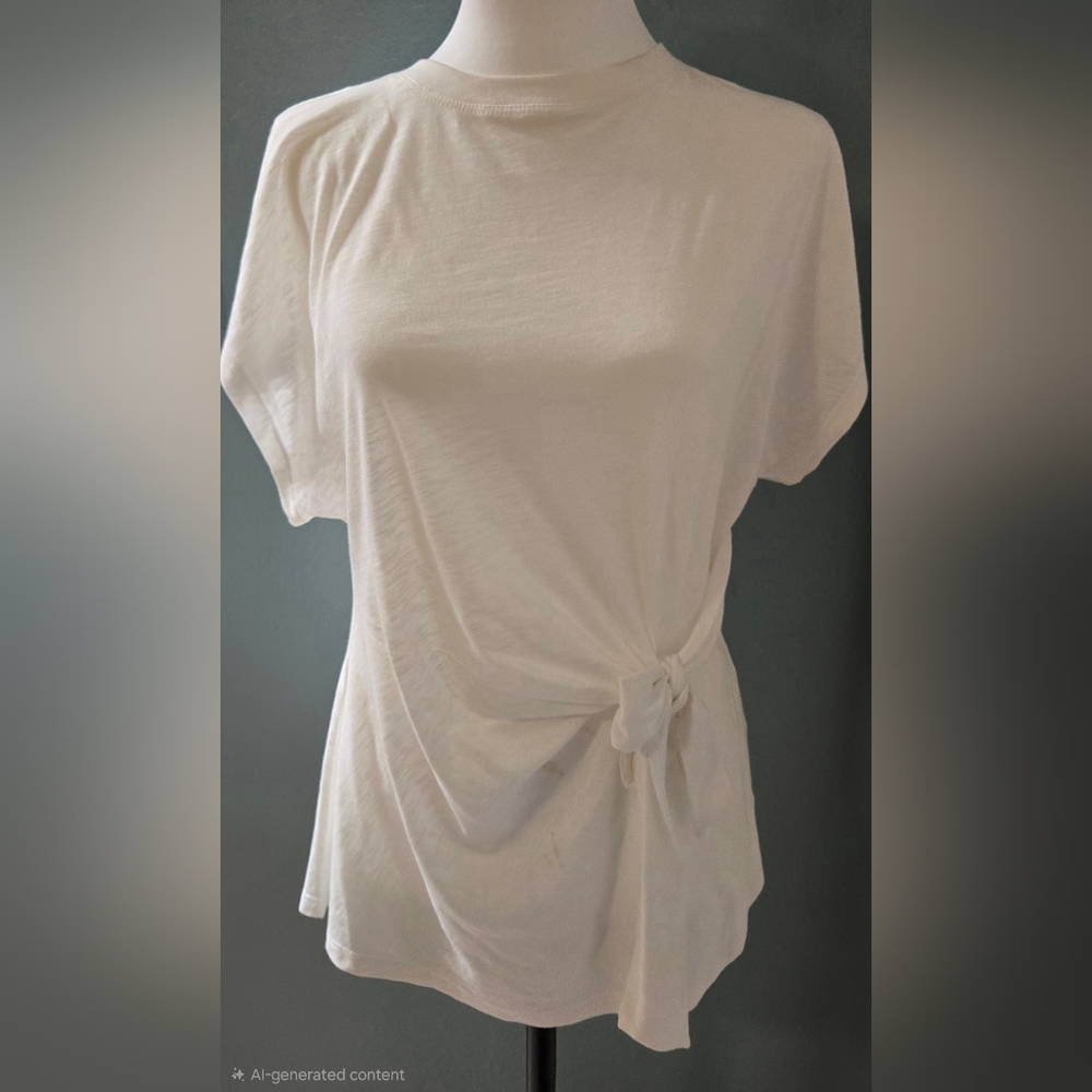 White Tie-Front Women's Top.  INCLUDES A BLACK T-SHIRT OF SAME STYLE. BUNDLE-2